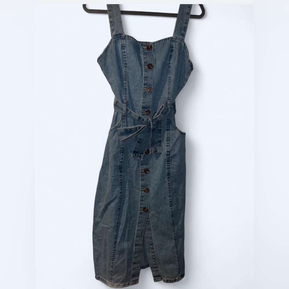 Denim Button-Down Dress with Belt
